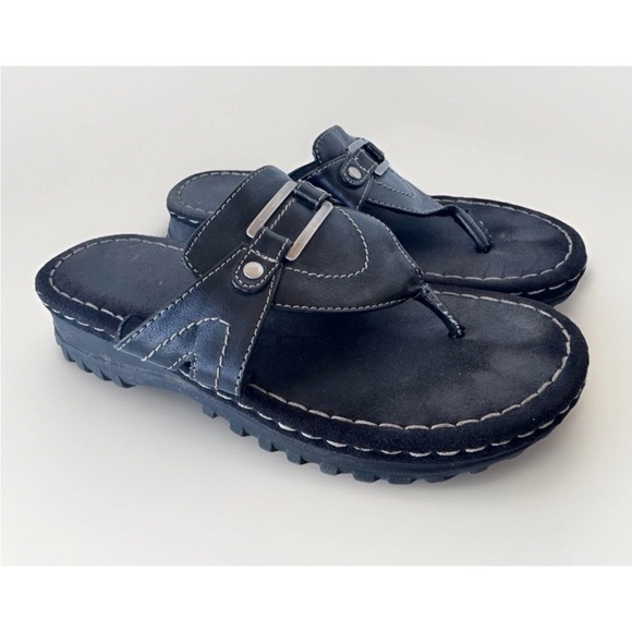 Vintage Y2K 90s Rugged Outback Black Chunky Thong Slip On Sandals Size 7.5 - Picture 2 of 9